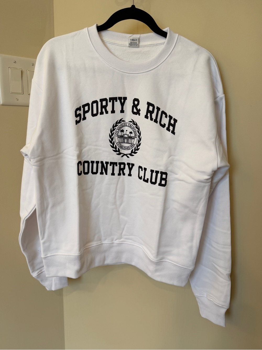 Sporty & Rich White Sweatshirt with Black Collegiate Crest